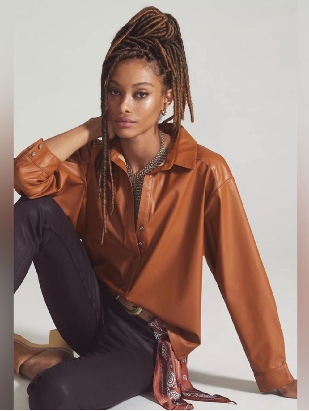 Anthropologie Faux Leather Shirt in Cedar Brown Women’s Size Small